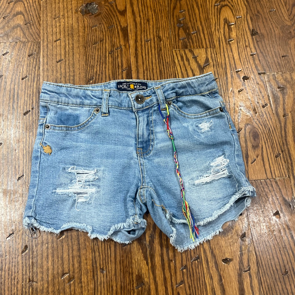 Lucky Brand Girls Riley Short Cuffed Distressed Denim Shorts Sz 8 With Bracelet